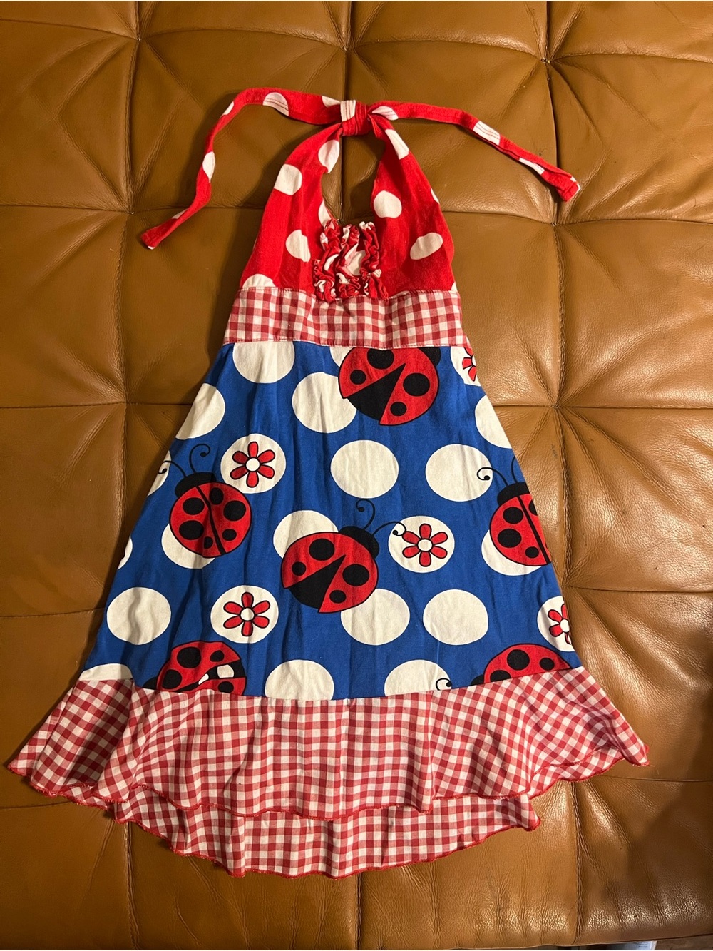 Corky’s Kids Vintage Y2K Red & Blue Ladybug Halter Dress